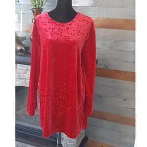 VTG Crush Velvet Red Floral Pattern Tunic Bold Spirit Women Size 1X